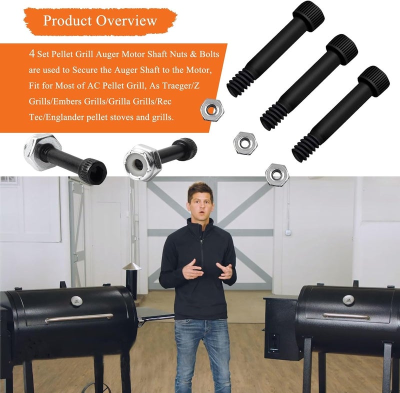 WFCYX 4 Set Replacement 74072 Auger Motor Shaft Nut & Bolt, Fit for Traeger, Pit Boss, Z-Grills, Rec Tec and Most Wood Pellet Grills & AC Pellet Grill Shaft Nut & Bolt of Auger Motor - Image 2